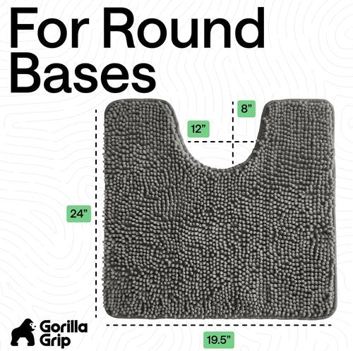 GORILLA GRIP Plush Bath Rug Mat - Absorbent Shaggy Chenille for Oval Toilet Base | Soft Microfiber, Charcoal
