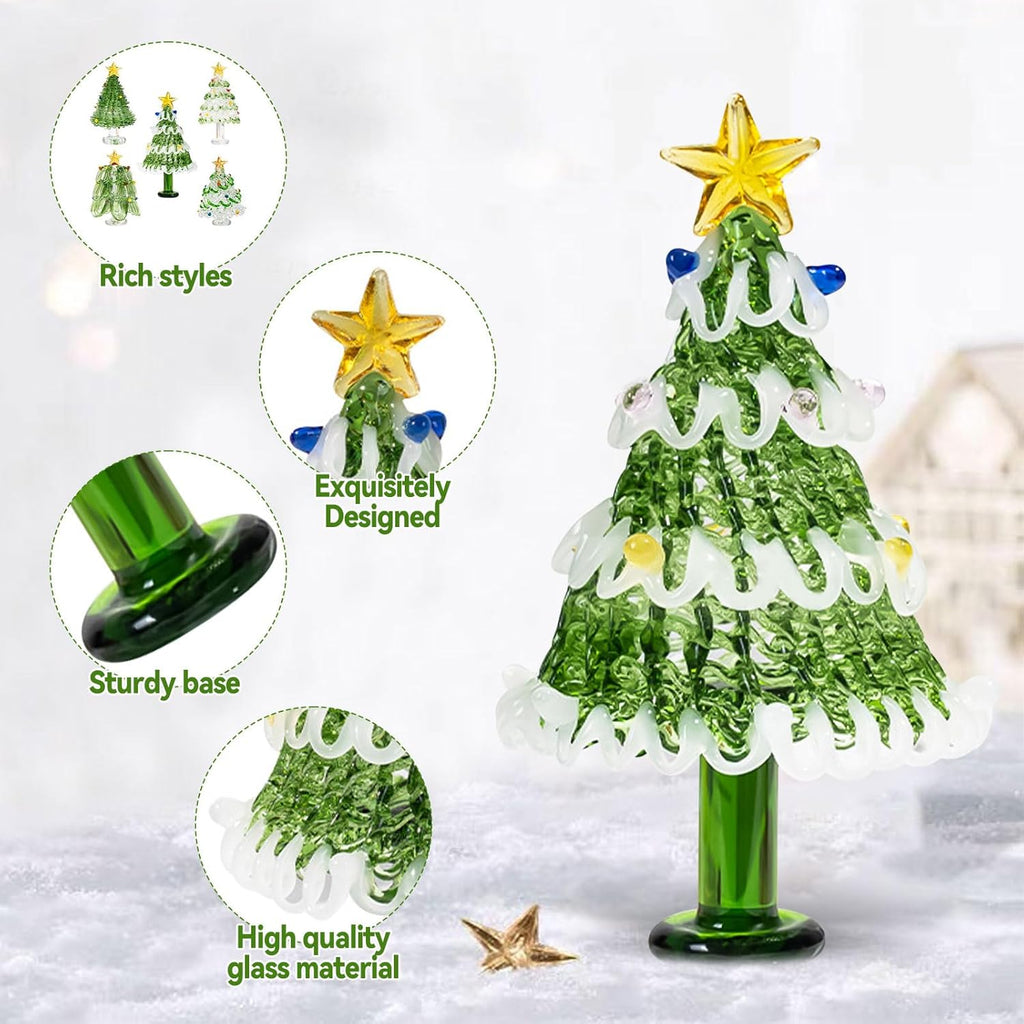 Skiennix Mini Crystal Christmas Tree Figurine - Hand Blown Glass for Festive Home Decor | Winter Ornament