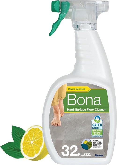 Bona Multi-Surface Floor Cleaner Spray - 32 Fl Oz - Lemon Mint Scent | Residue-Free Solution for Stone, Tile & Laminate Floors