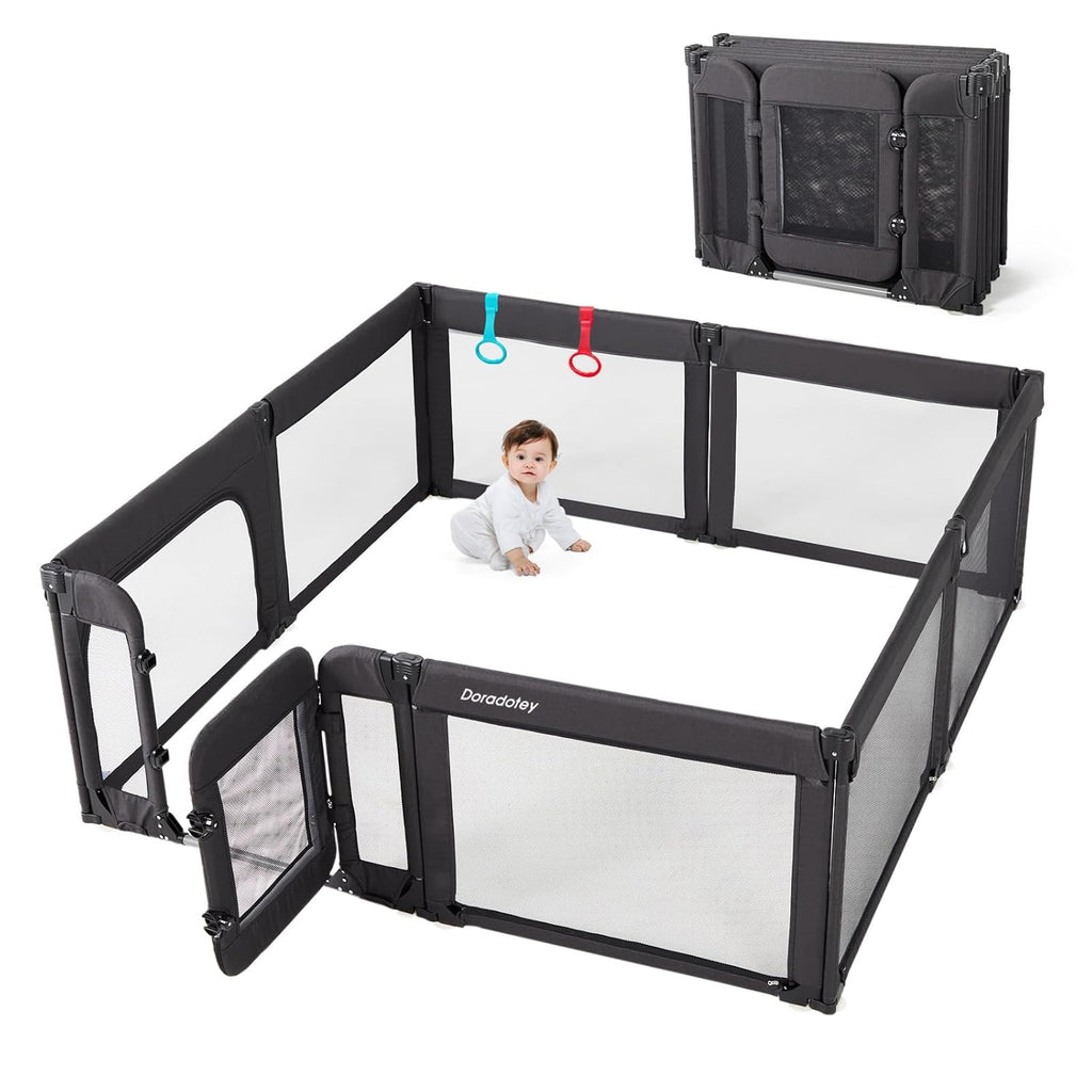 Skiennix Baby Playpen - Foldable Adjustable Play Yard with Door | Heavy-Duty Toddler Playpen, Black