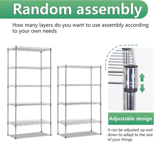 BestOffice 5-Tier Wire Storage Shelves - Heavy-Duty Chrome Racks | 22x12x48 | No-Tool Assembly, Holds Up to 750 lbs | Perfect for Home & Garage