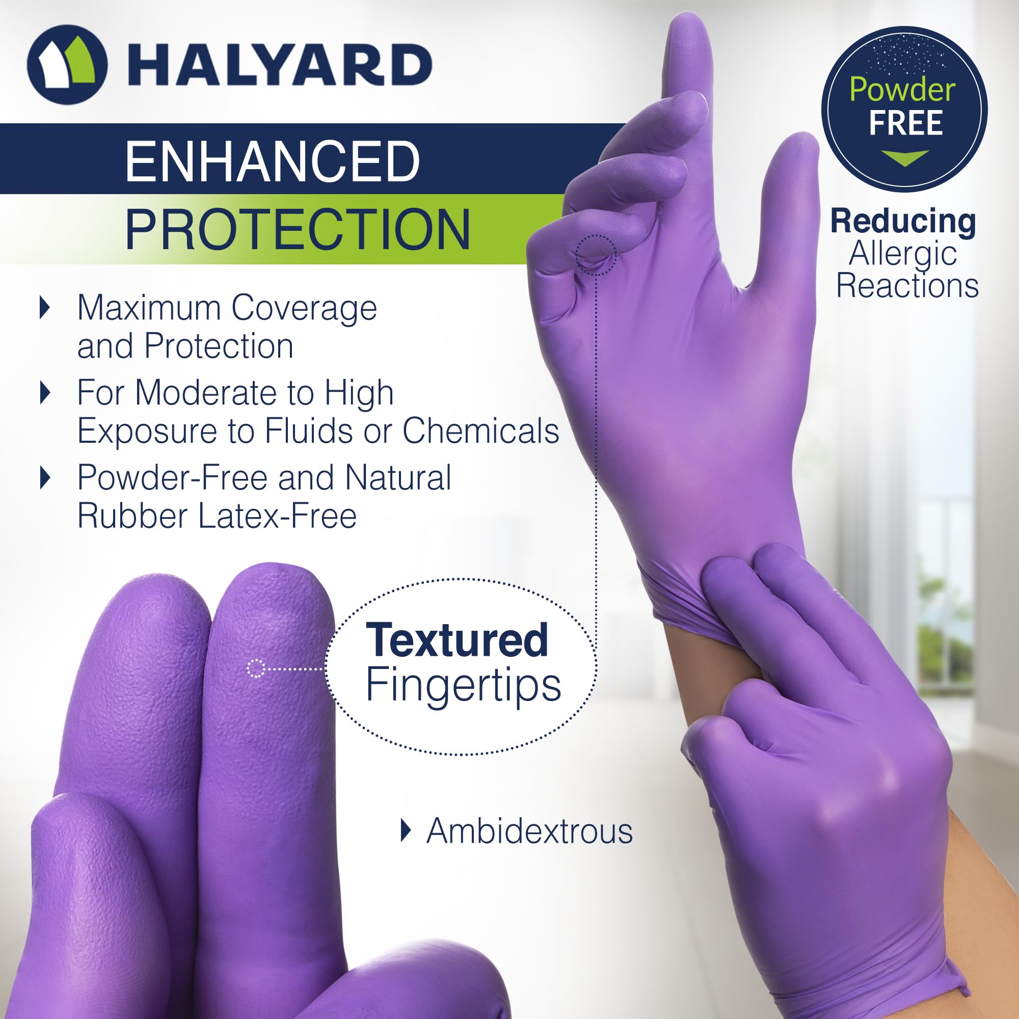 HALYARD PURPLE NITRILE Gloves Powder Free Disposable Medical Exam Gloves Dental Chemo Protection 5.9 mil 9.5 In XS Purple 55080 (Case of 1000)