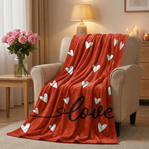 Tieshankao Valentines Day Blanket Throw Gifts Red Heart Pattern for Mom Wife Couch Sofa Bed Decor