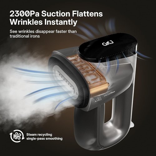 GKJ Handheld Clothes Steamer - 2-in-1 Portable Fabric & Garment Steamer with 2300Pa Suction | 118ml Water Tank