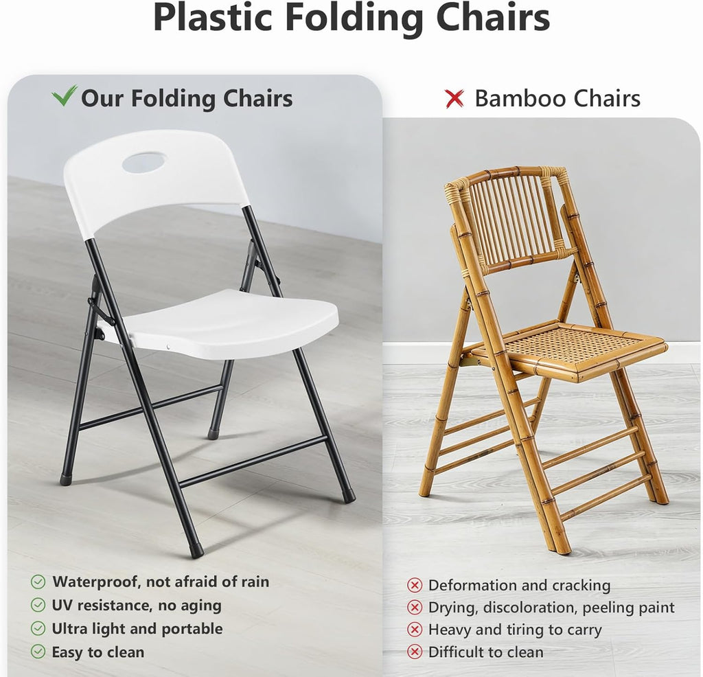 Plastic Folding Chairs 4-Pack - Sturdy Metal Design | Heavy-Duty 350 lbs Capacity for Indoor & Outdoor Use