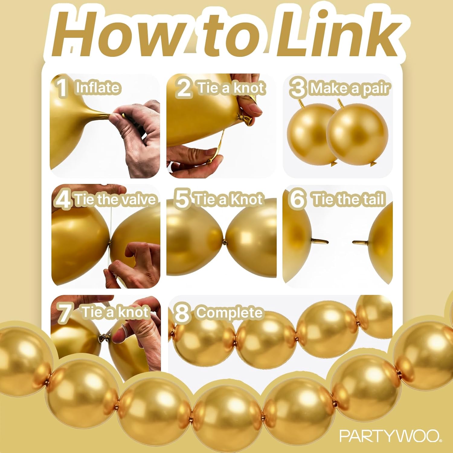 PartyWoo Metallic Gold Linking Balloons - 100pcs 6 Inch Decorative Balloons for Events & Celebrations