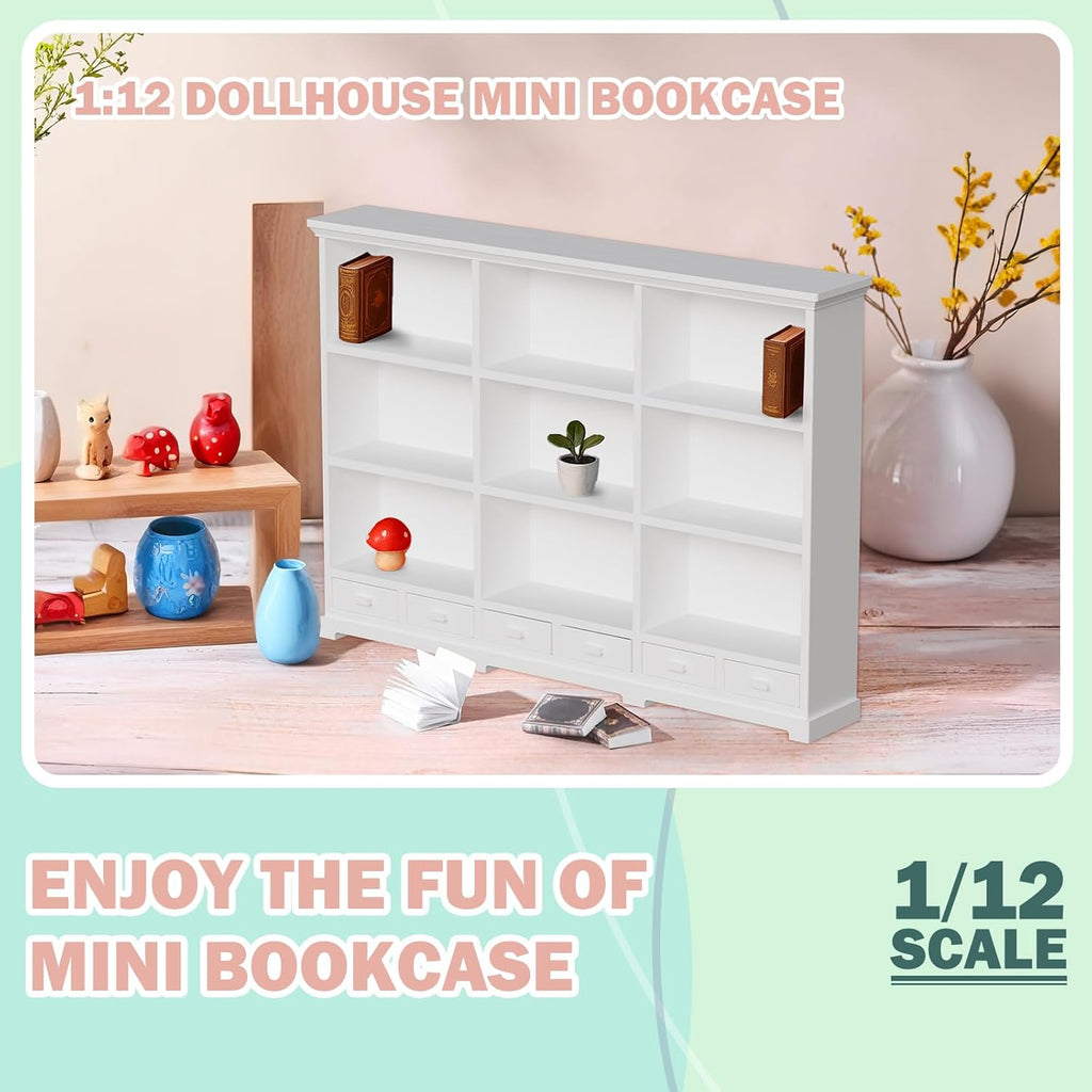 Skiennix 1:12 Scale Dollhouse Bookshelf - Multi-Functional Display for Mini Books & Accessories