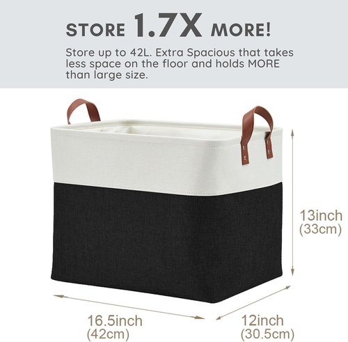 DECOMOMO Extra Large Fabric Storage Baskets - Stylish Organizing Bins with Handles | Black & White, Set of 3