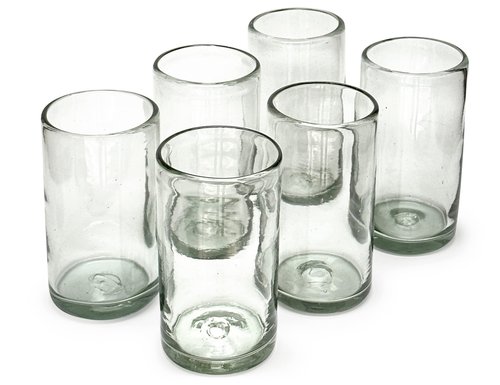 Handmade con Amor - 18 oz Hand Blown Mexican Drinking Glasses - Set of 6 tumblers, 18 fl oz each, Clear
