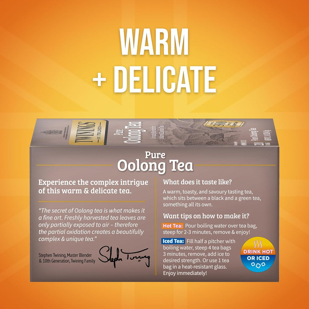 Twinings Pure Oolong Tea - Golden Caffeinated Tea Bags, Individually Wrapped, 20 Count