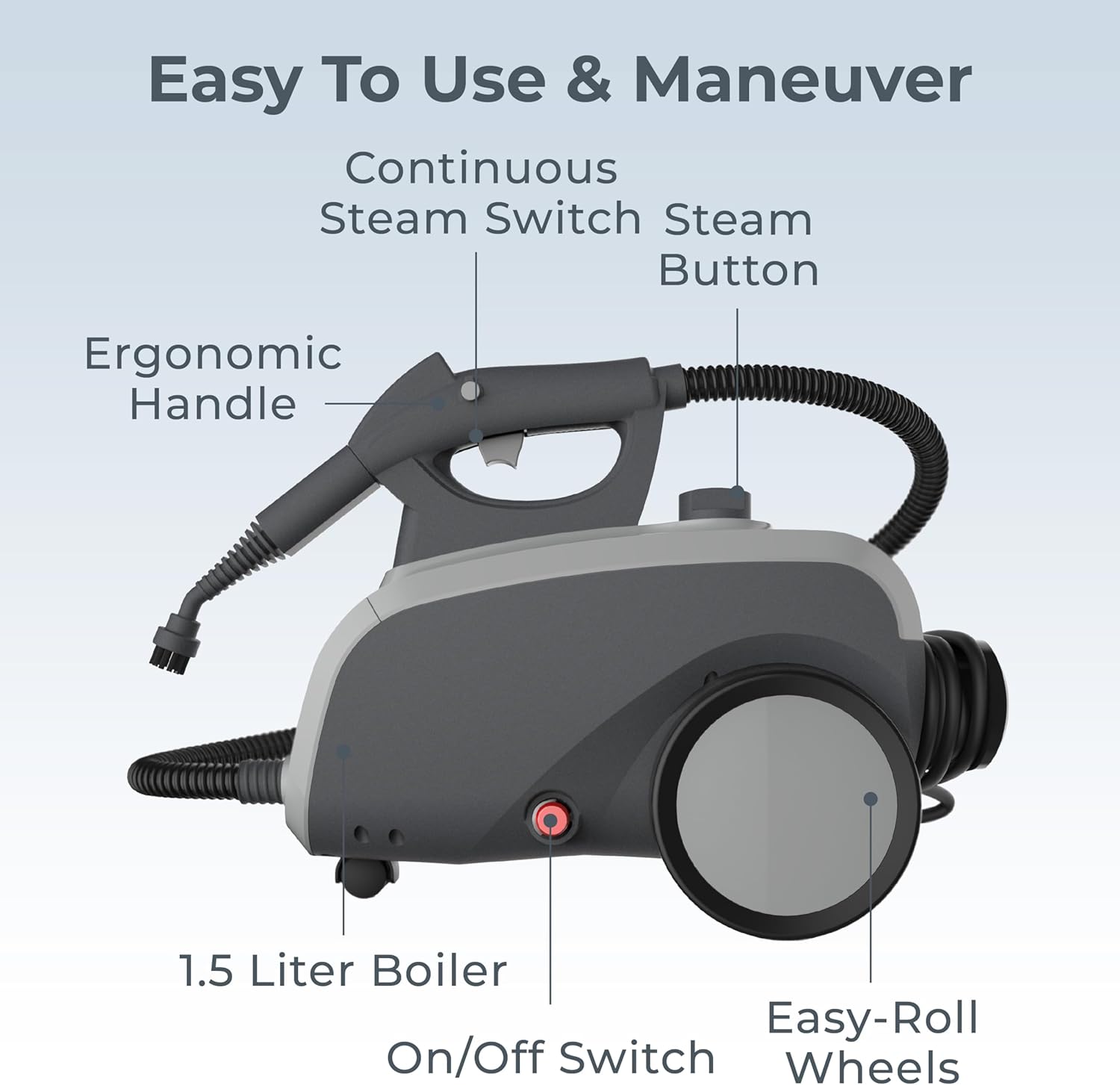 Pure Enrichment PureClean XL Rolling Steam Cleaner - 1.5L Heavy-Duty Steamer with 17 Accessories for Chemical-Free Deep Cleaning