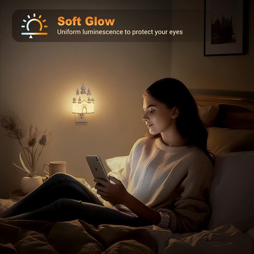JandCase Night Lights Plug into Wall,3D Printed Castle RGB Night Light,10-Color Change Night Light,Dimmable Nightlights with Dusk to Dawn Sensor for Rooms Bathroom Hallway