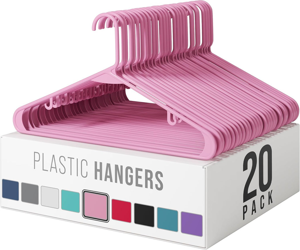 Plastic Hangers 20 Pack - Pink Clothes Hangers for Space-Saving Closet Organization