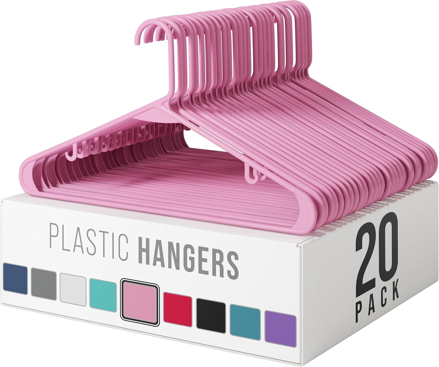 Plastic Hangers 20 Pack - Pink Clothes Hangers for Space-Saving Closet Organization
