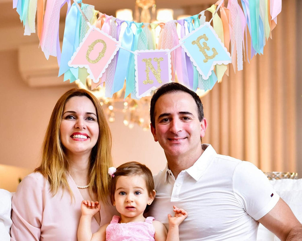 Rainbow High Chair Banner - Colorful 1st Birthday Photo Prop for Baby Girl Smash Cake