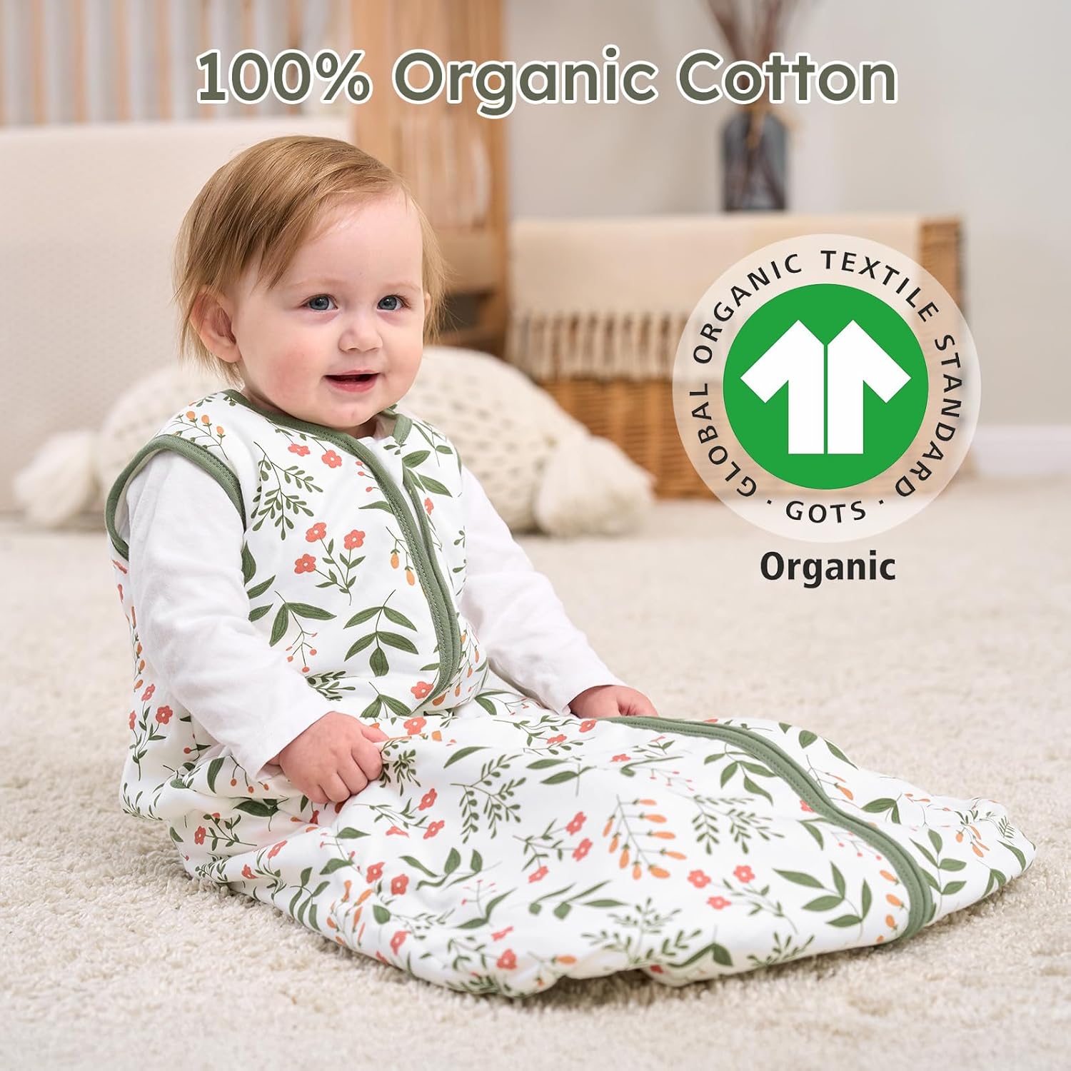 Yoofoss Baby Sleep Sack | 1.5 Tog Wearable Blanket for 6-12 Months | 100% Organic Cotton, Warm & Soft