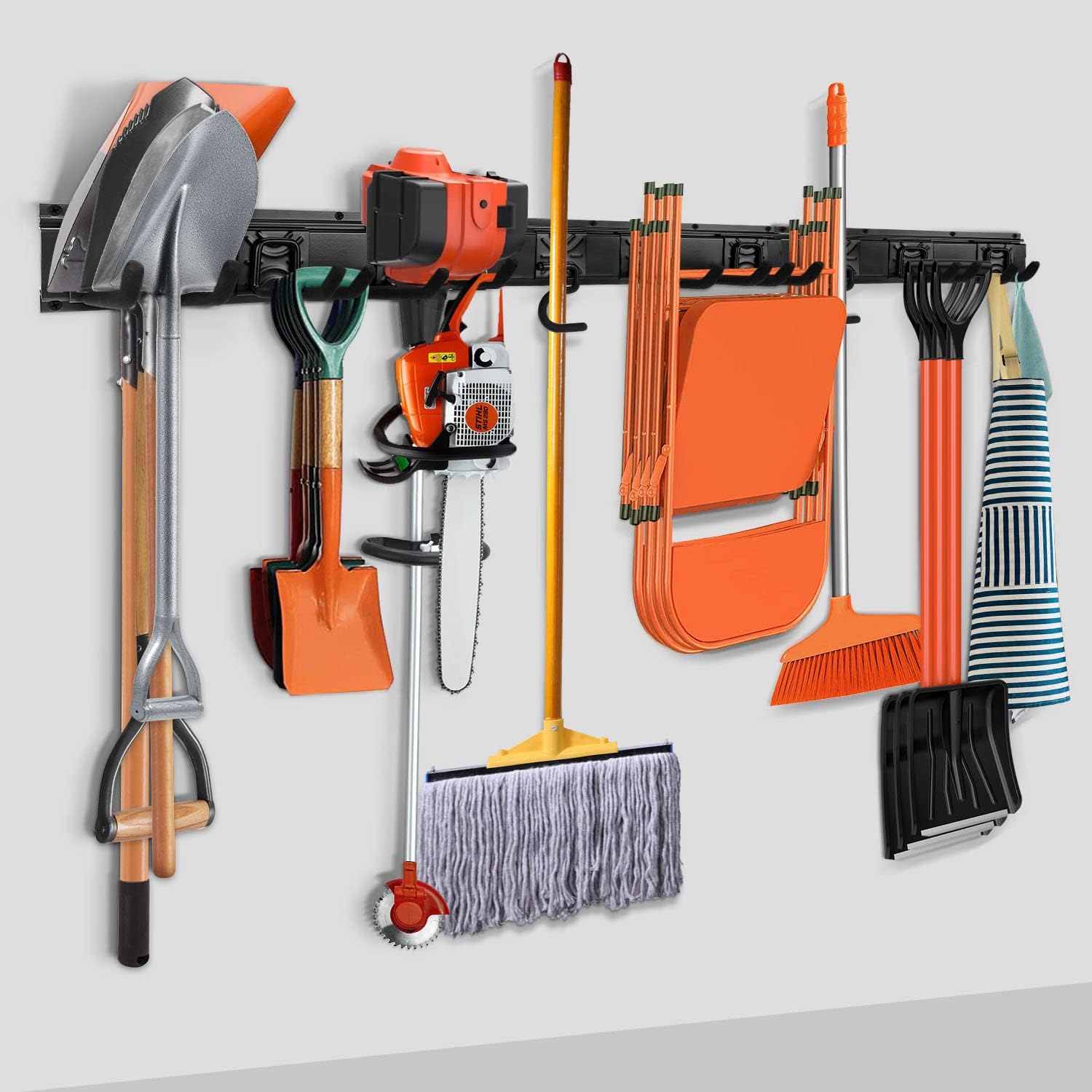 SMARTOLOGY Heavy-Duty Steel Garage Tool Storage Rack - 150 lbs Capacity | Weather-Resistant Wall Mount Organizer for Shovels, Rakes & Ladders