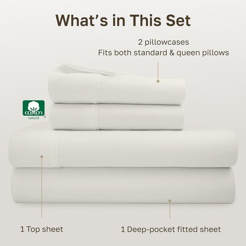 California Design Den Queen Sheet Set - 100% Soft Cotton, 400 Thread Count, Deep Pockets - Ivory