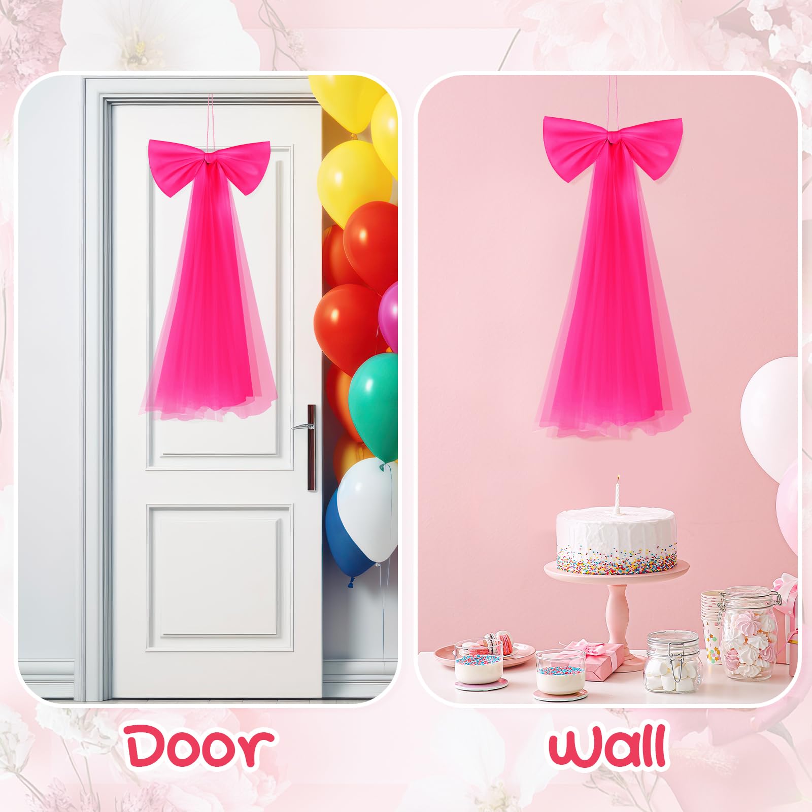 Zeyune 1 Pcs Hot Pink Large Bow Party Decorations 13.4 x 28.7 Inch Giant Ribbon Bow Hanging Wall Decor Wrapping DIY Craft for Birthday Valentines Day Wedding Baby Shower Room Wall Backdrop Party