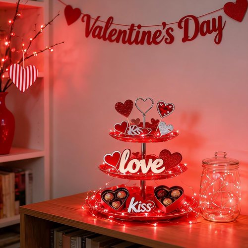 LAMPHOME 6 Pack Red Valentine's Fairy Lights - 7 ft Battery Operated LED Mini String Lights | Waterproof Silver Wire for DIY Decor