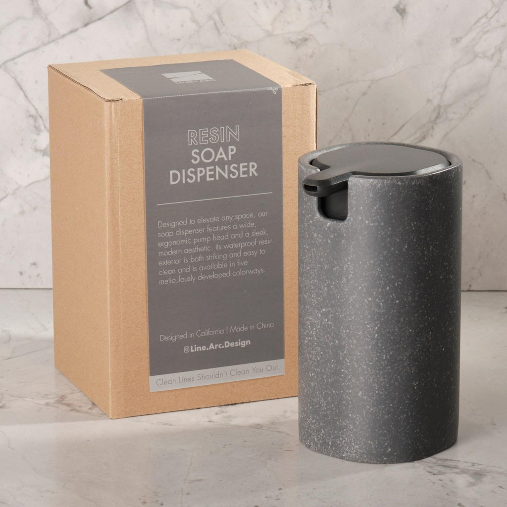 LINE+ARC Modern Easy-to-Press Soap Dispenser (Stone). No-Rust Cute Bathroom Beige Marble Kitchen Sink Ergonomic Liquid Lotion Shampoo Conditioner