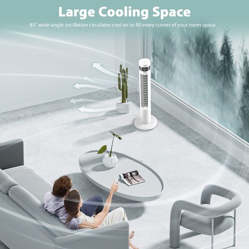 Antarctic Star Tower Fan Portable Floor Fans 85°Oscillating Fan 36'' Quiet Cooling 12H Timer Remote Control Standing Bladeless Electric 3 Speeds Wind 3 Modes Bedroom Office(36 inch, White)