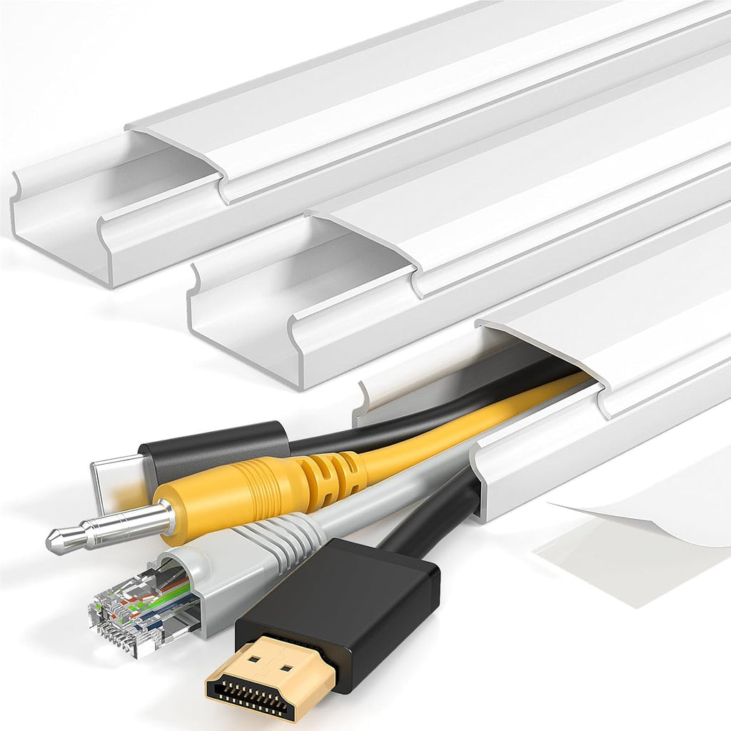 Yecaye Cord Cover - 42in TV Cord Hider for Up to 4 Cords | White Cable Raceway & Wire Concealer