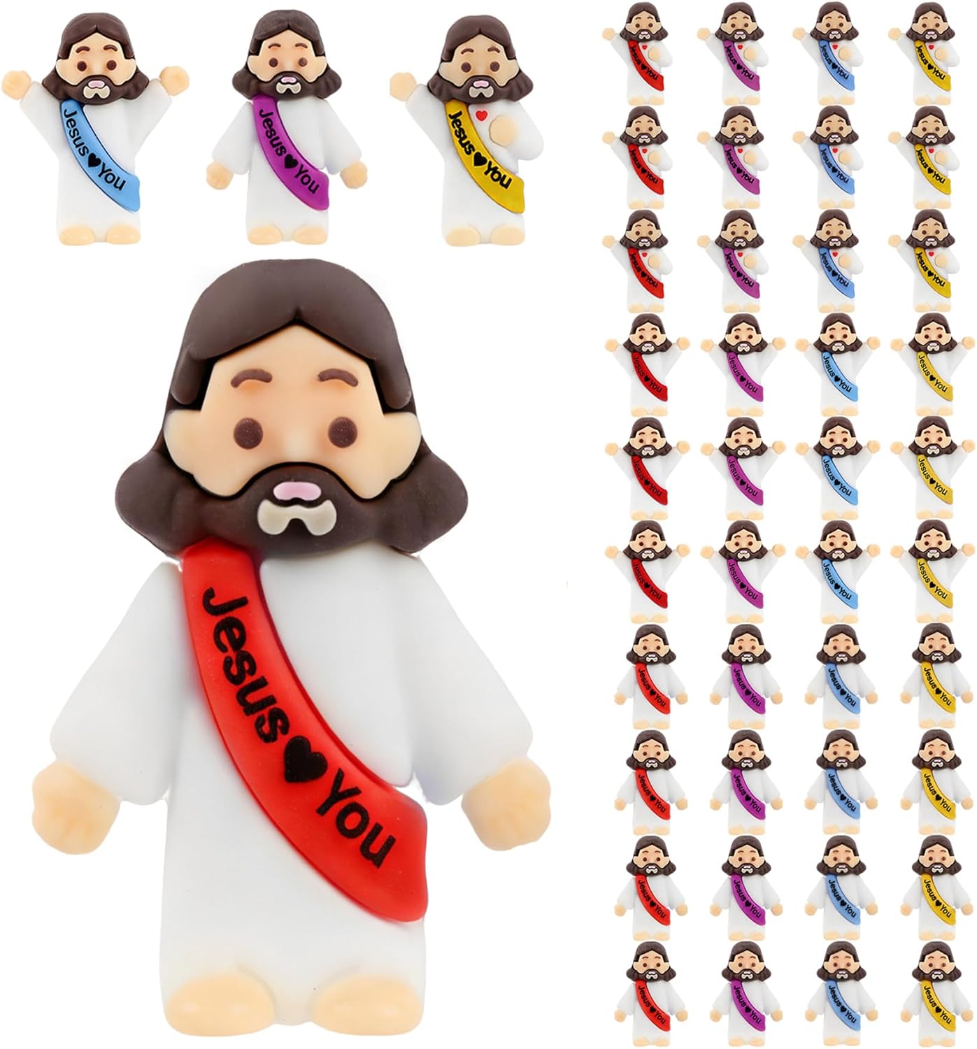 Mini Jesus Figurines by [Brand Name] - 40 Pcs Bulk Set for Easter Egg Stuffers & Religious Gifts | 4 Colors & 3 Poses