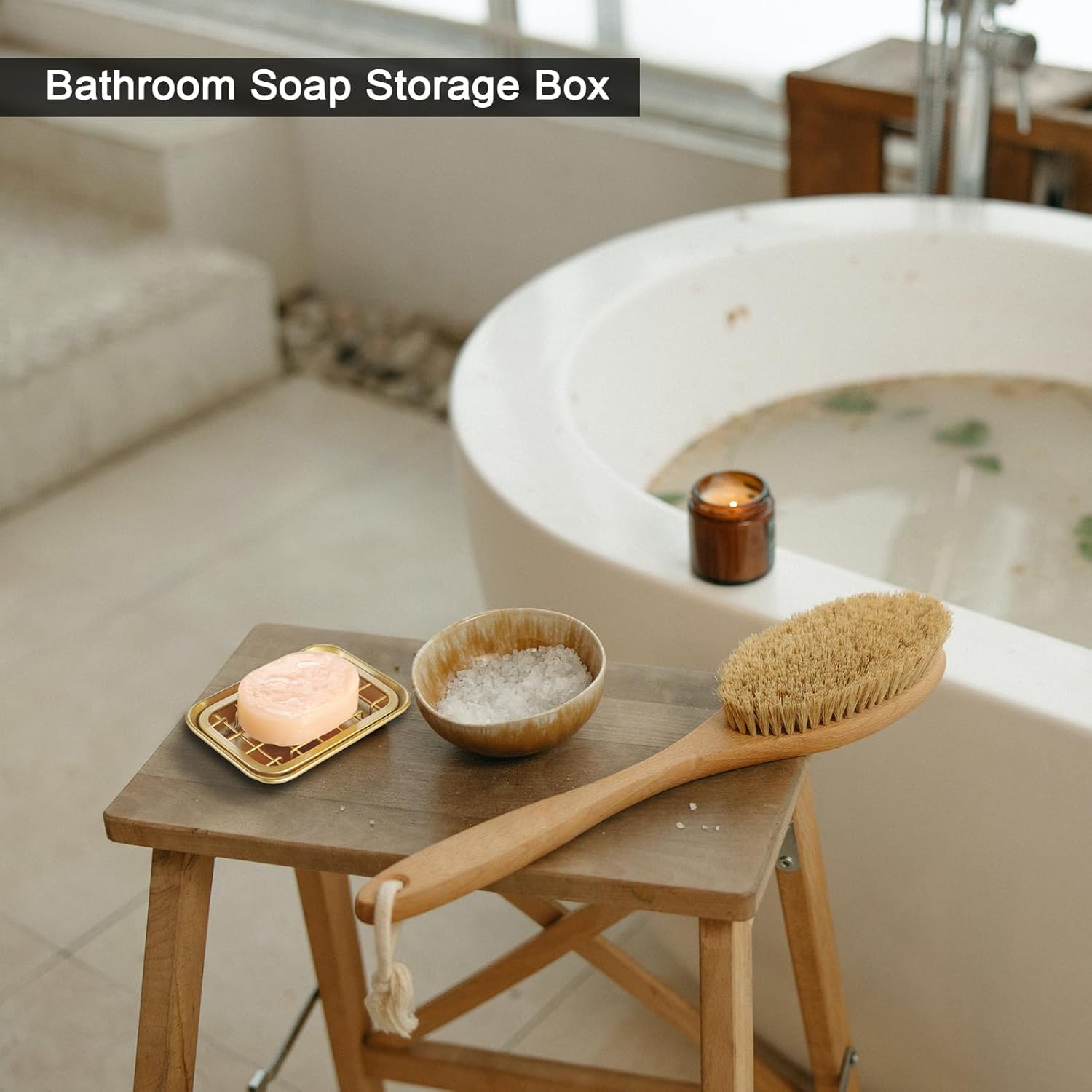 SheeChung Kitchen and Bathroom Soap Dish Tray - Metal Soap Dish Tray with Drainage Grid and Holder for Kitchen Sink Countertops to Store Soap, Sponges, Scrubbers - Rust Resistant (Gold)