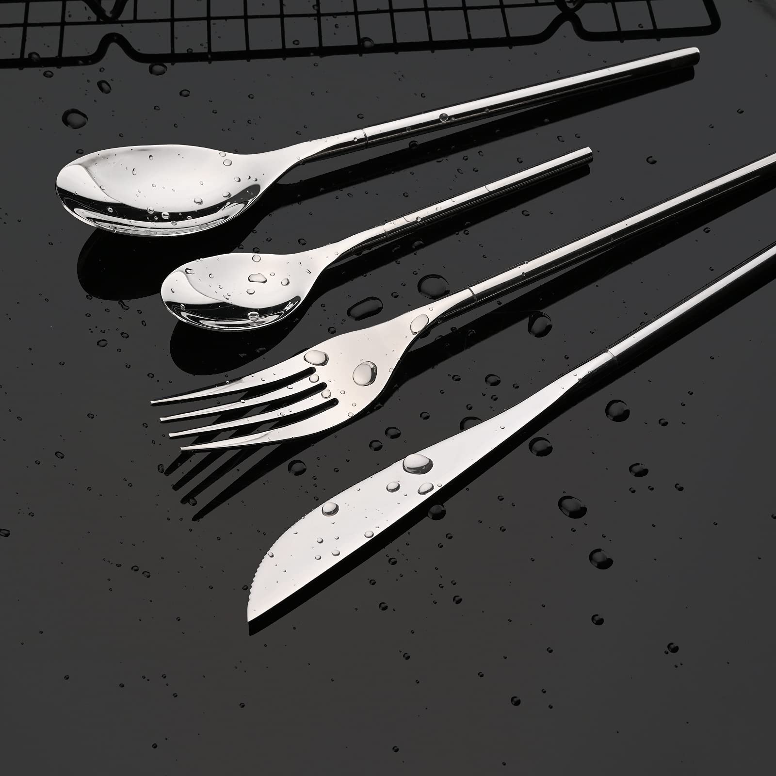 JASHII 304 Flatware Set Silver Silverware Set Mirror Polished 18/8 Stainless Steel Cutlery Set with Round Handle 24 Piece Wedding Housewarming Gift Service for 6