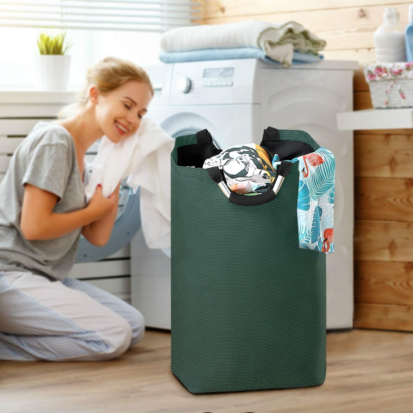 Qilmy Hunter Green Laundry Hamper Large Waterproof with Handle Laundry Baskets Foldable Lightweight Store Basket for Bathroom Bedroom