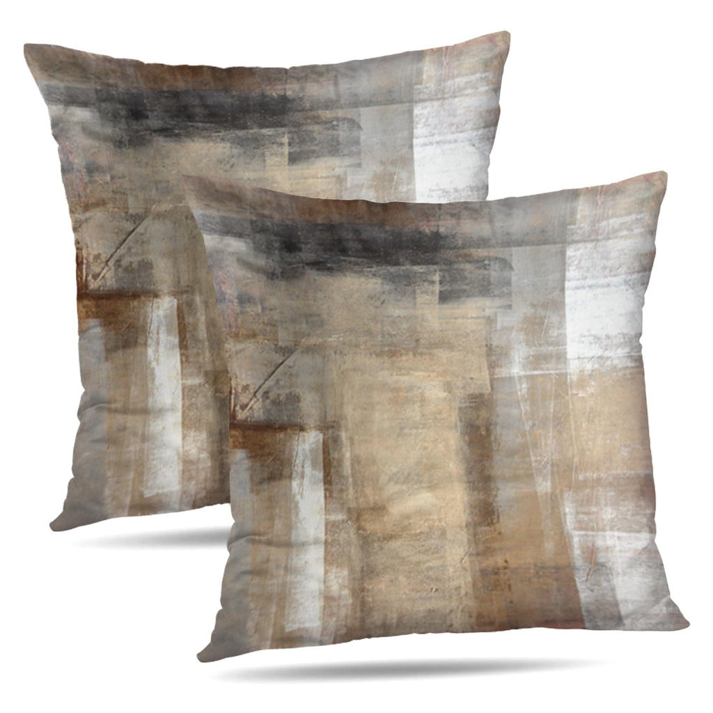 Alricc Throw Pillow Covers 18x18 (2 Pack) - Abstract Modern Home Art Decor - Decorative Pillow Covers for Couch, Living Room & Bedroom - Beige Brown