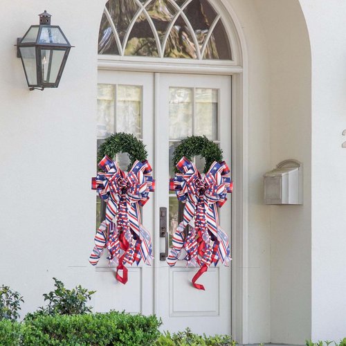 LaRibbons Patriotic Ribbon - Wired 2.5 Inch x 20 Yards | Red, White, Blue Star & Stripe for 4th of July Decor