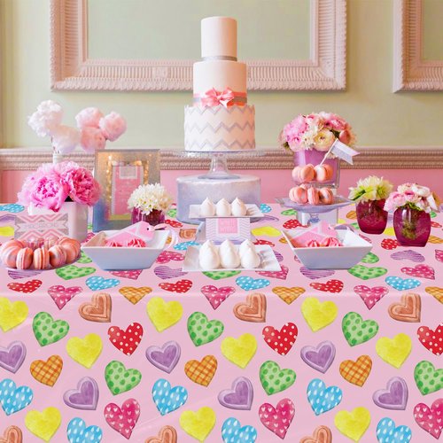TJYJOY 4 Pack Valentines Decorations Wedding Day Tablecloth Love Heart Pink Table Cloth Pink Table Covers Wedding Anniversary Waterproof Tablecloth for Confession Valentines Day Supplies 51 x 86in