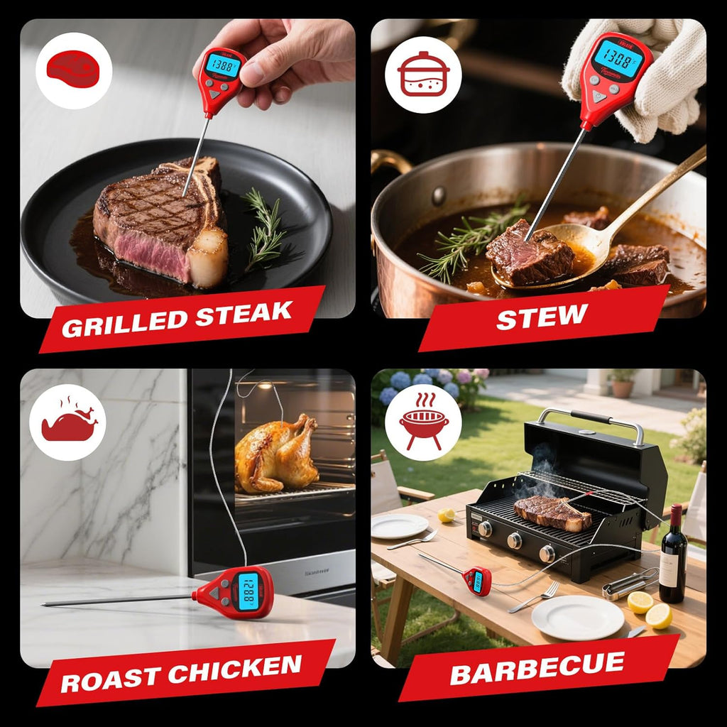 AWLKIM Digital Meat Thermometer - Rechargeable Instant Read with 40-Inch Probe | IP67 Waterproof, Audible Alarm