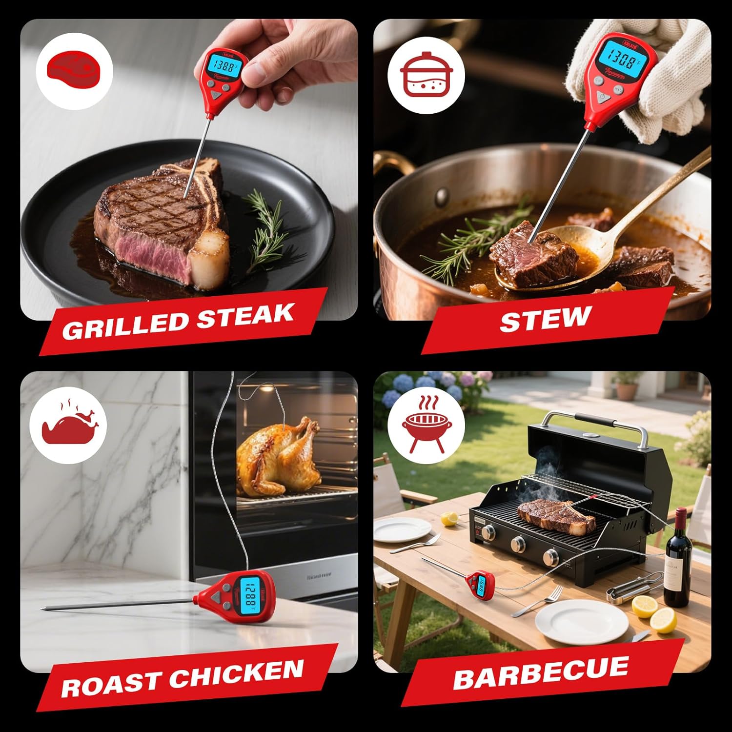 AWLKIM Digital Meat Thermometer - Rechargeable Instant Read with 40-Inch Probe | IP67 Waterproof, Audible Alarm
