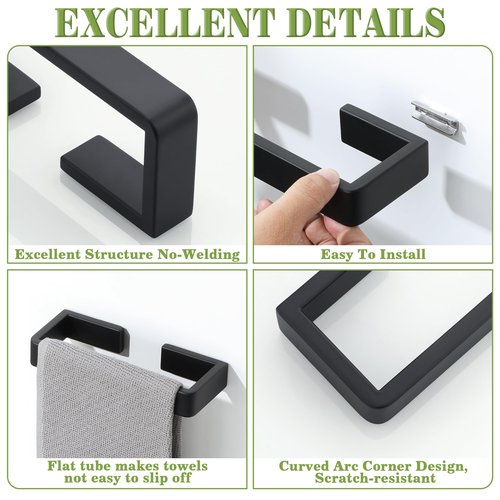 Alise Black Towel Bar, 8 Inch Towel Racks for Bathroom Wall Mounted, SUS304 Stainless Steel Bathroom Towel Holder, Space-Saving Hand Towel Holder, Towel Rail Hanger for Wall, Kitchen