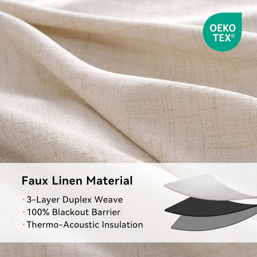 Skiennix 100% Blackout Linen Curtains - Thermal Insulated Drapes for Bedroom & Living Room | Oatmeal, 50" W x 84" L, 2 Panels