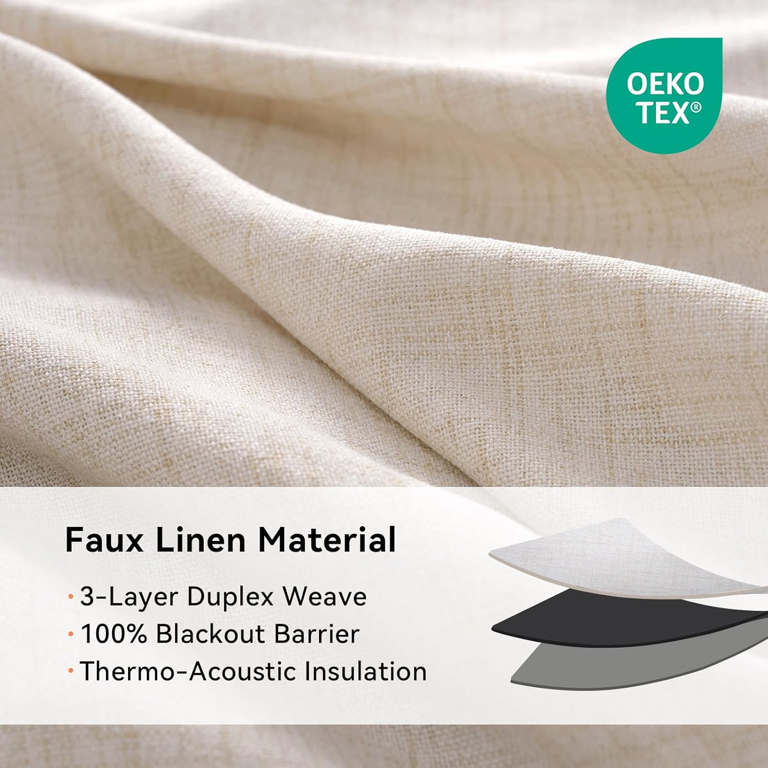 Skiennix 100% Blackout Linen Curtains - Thermal Insulated Drapes for Bedroom & Living Room | Oatmeal, 50" W x 84" L, 2 Panels