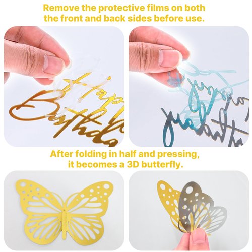AMZVALU Crown Cake Topper, Gold Happy Birthday Cake Toppers Crown Balls Candles Butterflies, Corona Para Pastel, Cake Decorations for Women Princess Queen Wedding Party Decorations (Gold, White)