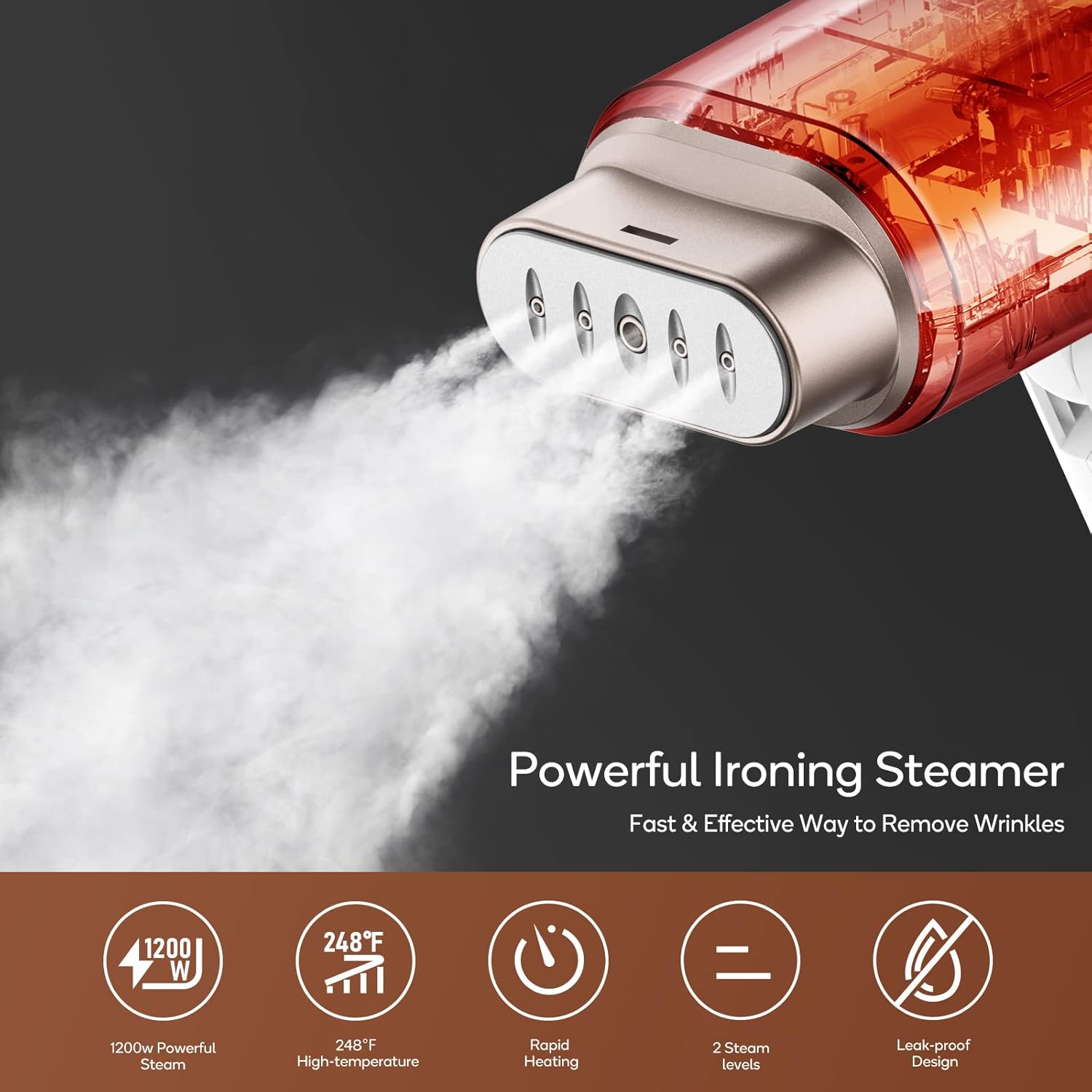 Newbealer Handheld Clothes Steamer - 1200W Portable Fabric Wrinkle Remover, 180ml Capacity, Lightweight Design