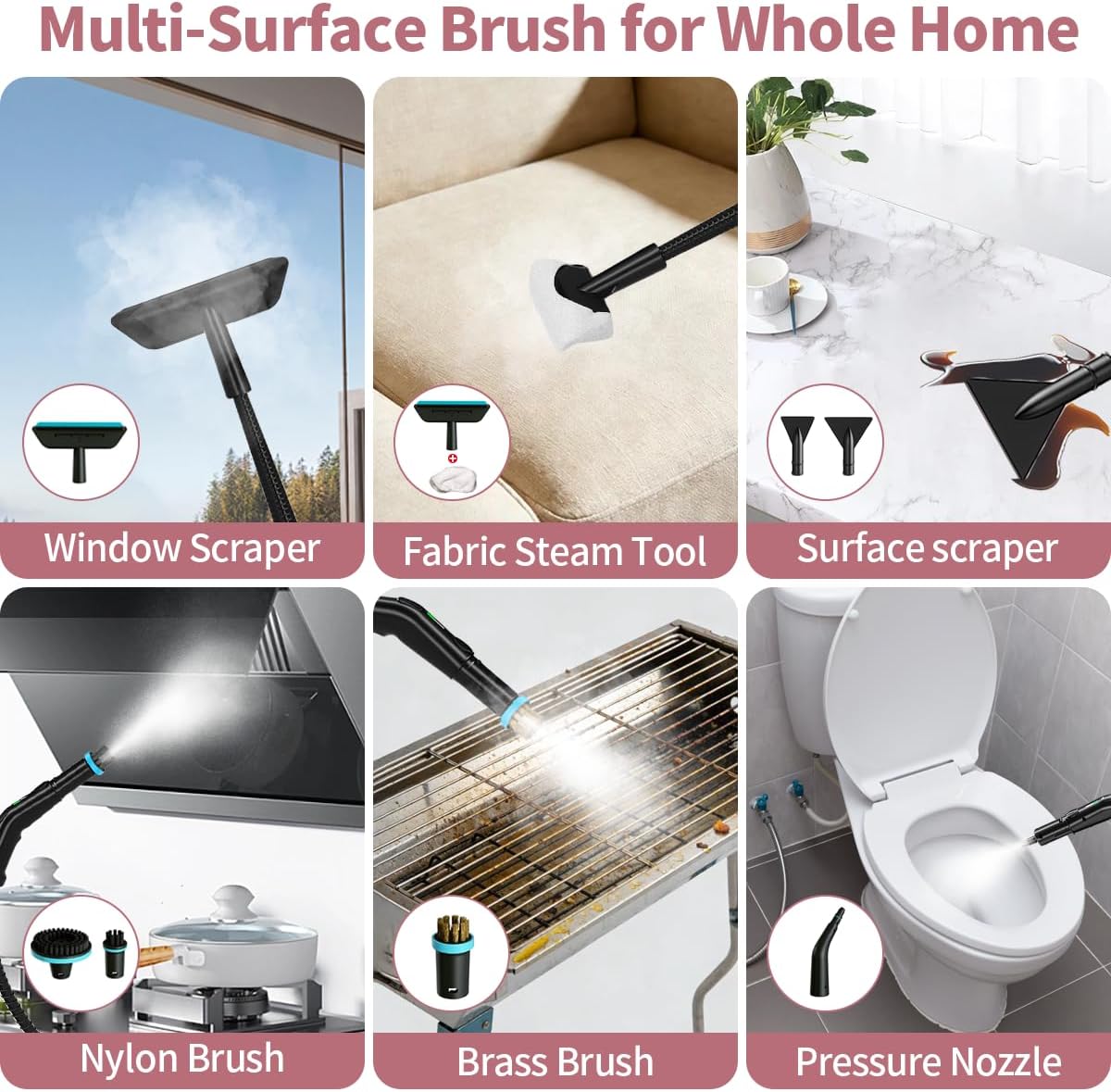 Skiennix Steam Cleaner - 3-Level Adjustable Steamer with Temp Display & 1.8L Tank | Fast Heat in 15s for Home & Car Cleaning