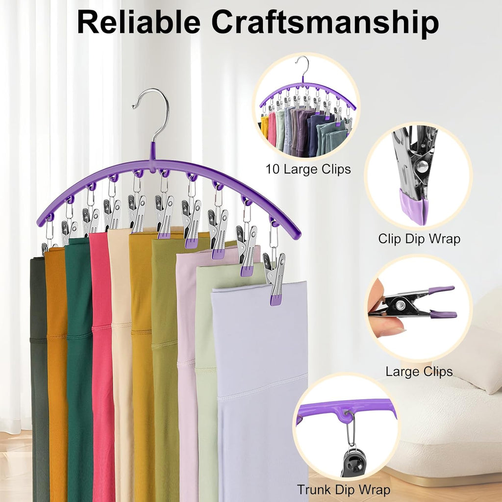 Skiennix Legging Organizer - Metal Yoga Pants Hanger with 10 Clips | Space-Saving Closet Storage - Purple