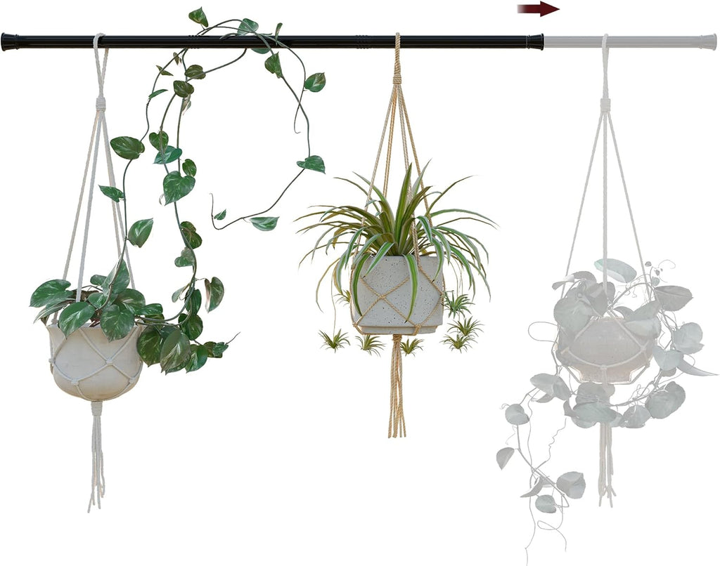 Bamworld Adjustable Indoor Plant Hanger - No-Drill Spring Tension Rods 27''-51'' | Black Expandable Holder
