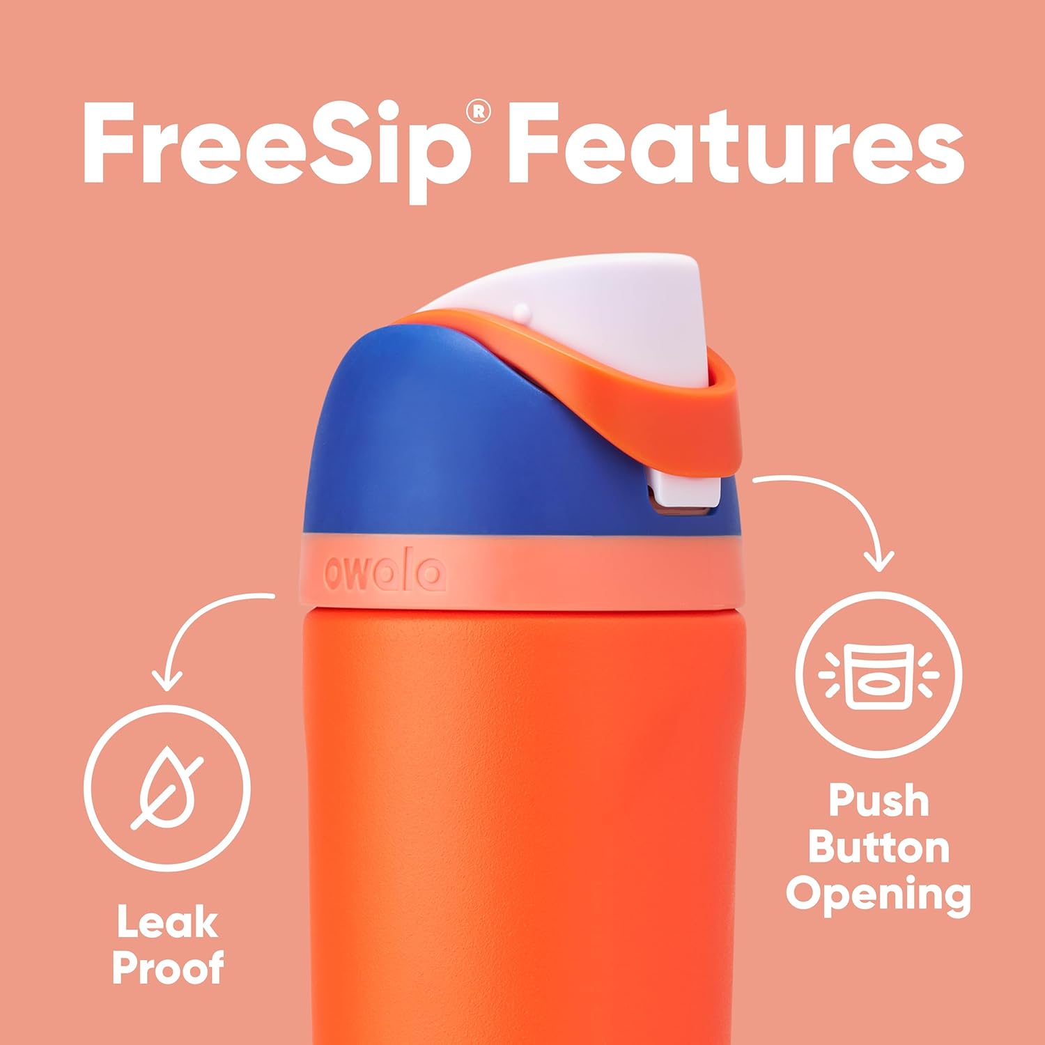 Owala Kids FreeSip Water Bottle - Insulated Stainless Steel with Straw, BPA-Free, 16 oz, Blue Citrus