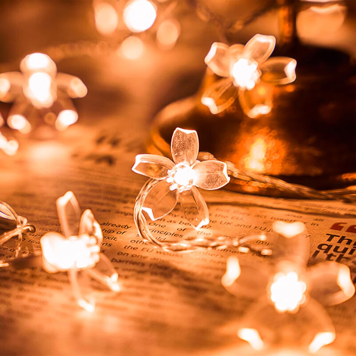 Skiennix Decorative Flower String Lights - 33ft 100 LED Cherry Blossom Fairy Lights | Warm White for Bedroom & Events