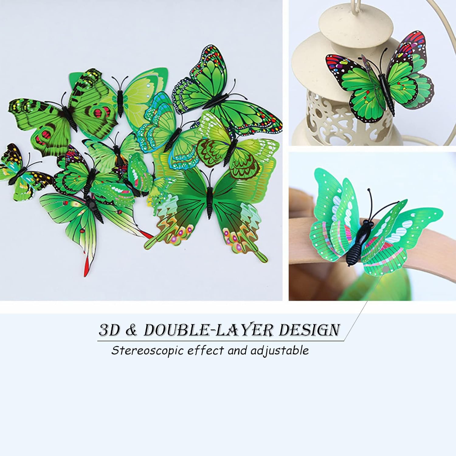 OPSEAM 3D Butterfly Wall Decor - 24 PCS Magnetic Stickers for Party Decorations (Green)