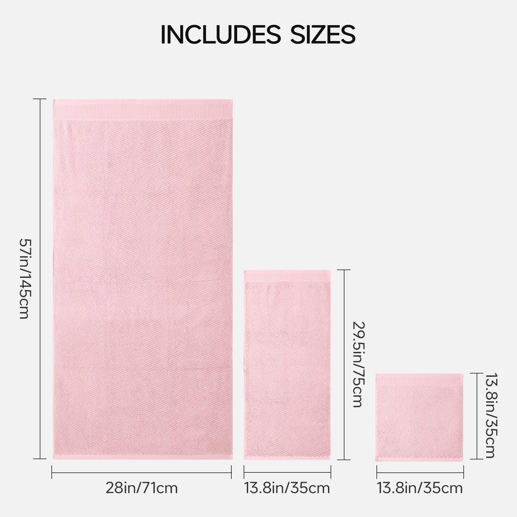 REDKISS Luxury 8-Piece Pink Towel Set, 2 Bath Towels, 2 Hand Towels, 4 Washcloths, 100% Cotton, Quick Dry, Highly Absorbent Towels for Bathroom, Gym, Hotel, Spa