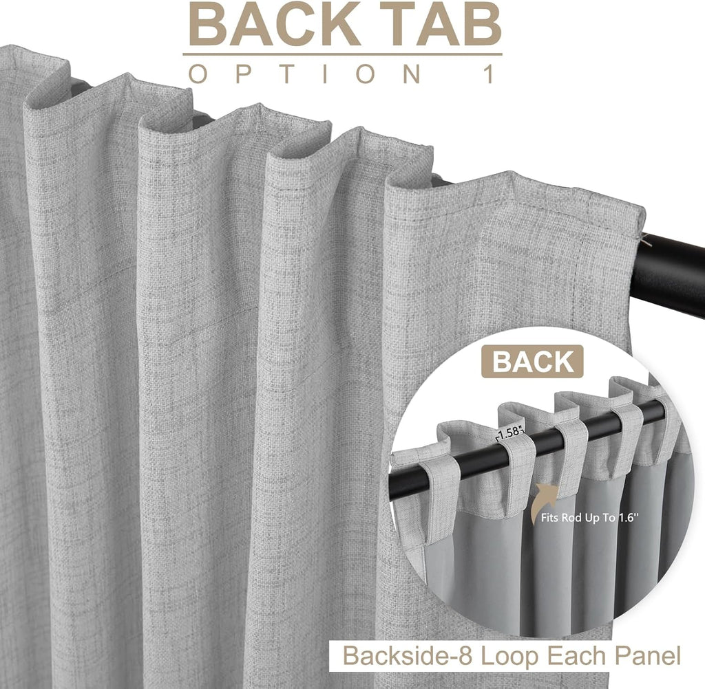 Skiennix 100% Blackout Linen Curtains - Thermal Insulated Drapes for Bedroom | 50" W x 72" L, Grey