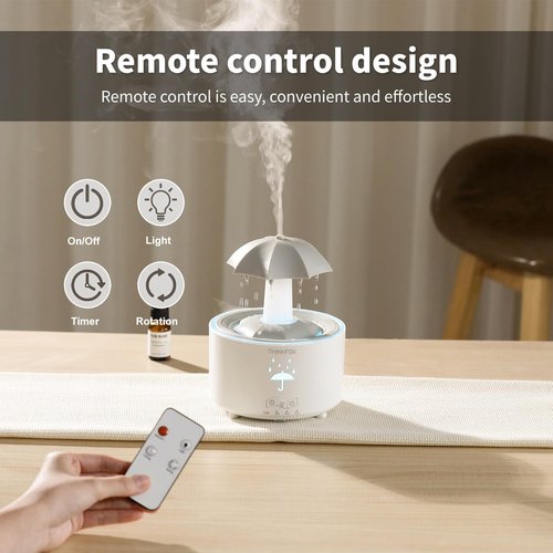 Humidifiers for Bedroom,Aromatherapy Essential Oils Diffuser,Quiet Ultrasonic Clouds and Cool Mist Humidifier, 7 Colors Breathing LED Light,Rotating Umbrella Rain Drops,Ideal Holiday Gifts for Home